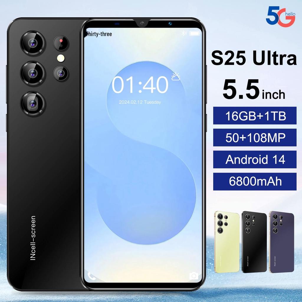Международный S25Ultra 5,5-дюймовый Android-смартфон с 16 ГБ ОЗУ + 1 ТБ ПЗУ и экраном-каплей