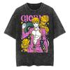 Аниме JoJo's Bizarre Adventure Джорно Джованна Принт Стиранная Футболка Мужская Стиранные Хлопковые Футболки Манга Винтажная Футболка Харадзюку Топы