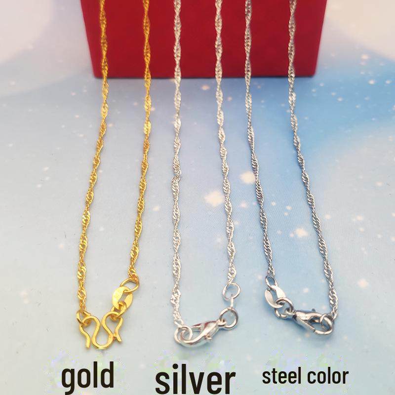 S925 Silver Necklace with Snake Bone, Melon Seed, and Water Wave Charm - O-Shaped, Copper-Plated Simple Clavicle Chain