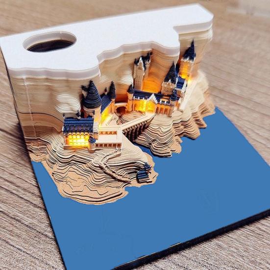 1 комплект, еженедельный календарь, креативный 3D календарь-замок со светодиодной подсветкой, резьба по бумаге, художественный настольный календарь для украшения дома