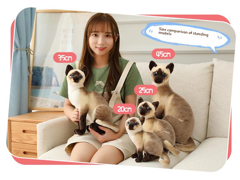 Сиамская плюшевая игрушка-кошка - реалистичная кукла оранжевого полосатого окраса - сидячая и лежачая позы