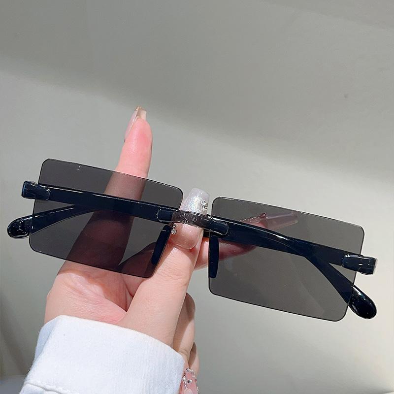 KAMMPT Rimless Rectangle Sunglasses Men New Fashion Gradient Outdoor Shades Women Trendy Simple Beach Vacation Decor Sun Glasses