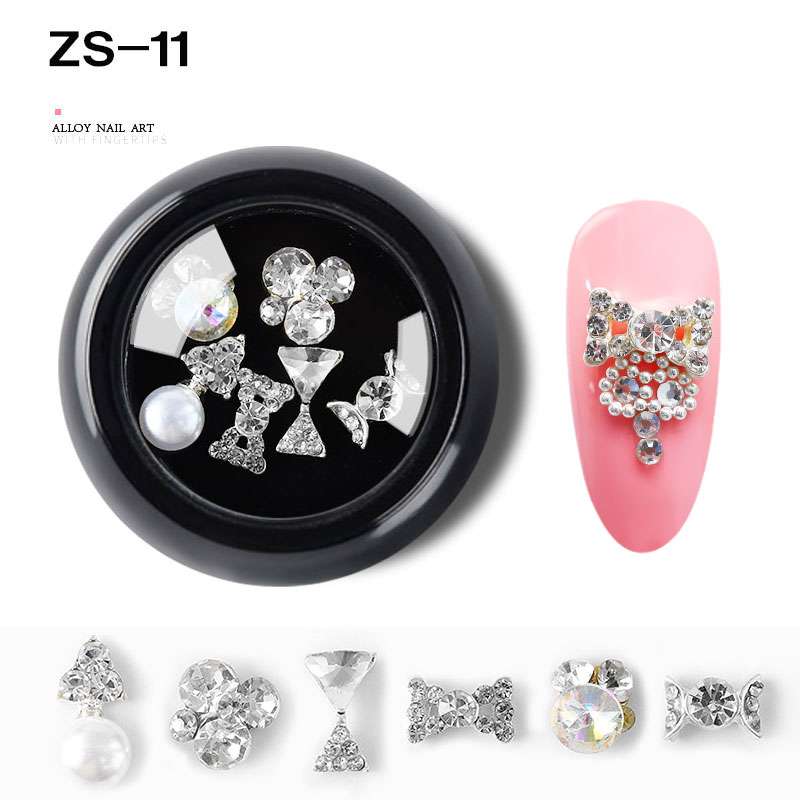 6 шт./кор., ювелирные изделия из нестандартного сплава для дизайна ногтей, сделай сам, украшения для ногтей, подвески, бант со стразами, 24 типа, бриллианты, смешанный дизайн, аксессуары для ногтей
