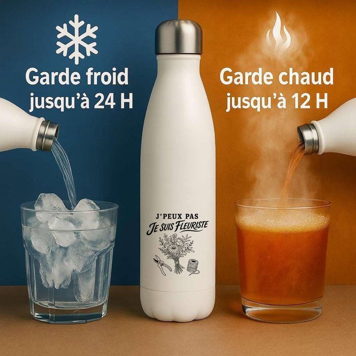 Gourde Isotherme J’peux pas je suis Fleuriste J'peux pas minimaliste | Bouteille Inox Double Paroi 500 ml Froid 24 h Chaud 12 h