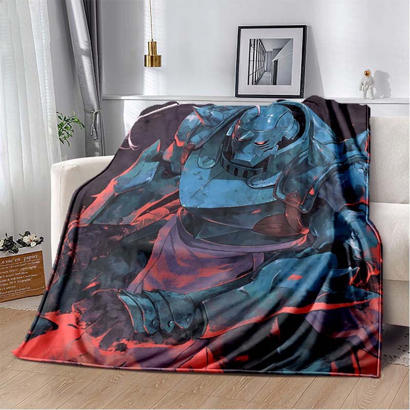 Fullmetal Alchemist Dark Anime Throw Blanket, Edward Elric Magic Circle Print Soft Flannel Blanket, Bedroom Sofa Decor Gift