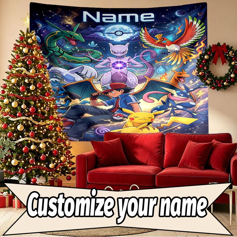 Custom Name Personalized Pocket Monster Print Tapestry, Wall Art Decor, Bedroom, Dorm, Apartment, LivingRoom, Party Backdrop, Gift for Birthday