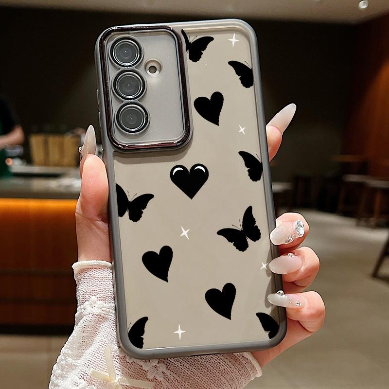 Прозрачный силиконовый чехол для телефона с принтом сердечек и бабочек для Samsung S24 Ultra S23 S22 S21 S20 FE A54 A34, противоударный защитный мягкий бампер для объектива