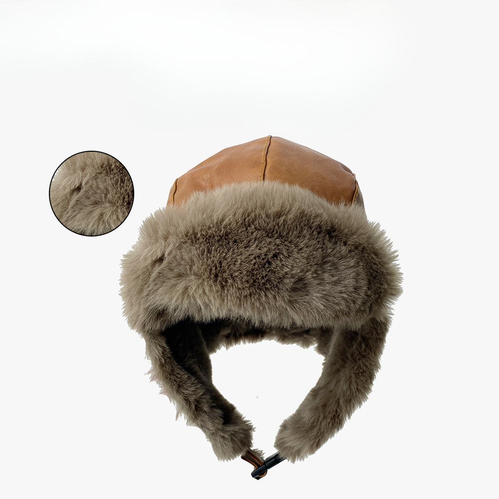 Korean Version of Leather New Lei Feng Hat for Women Fashion Versatile Winter Cold Protection and Ear Protection Hat for Men Outdoor Riding