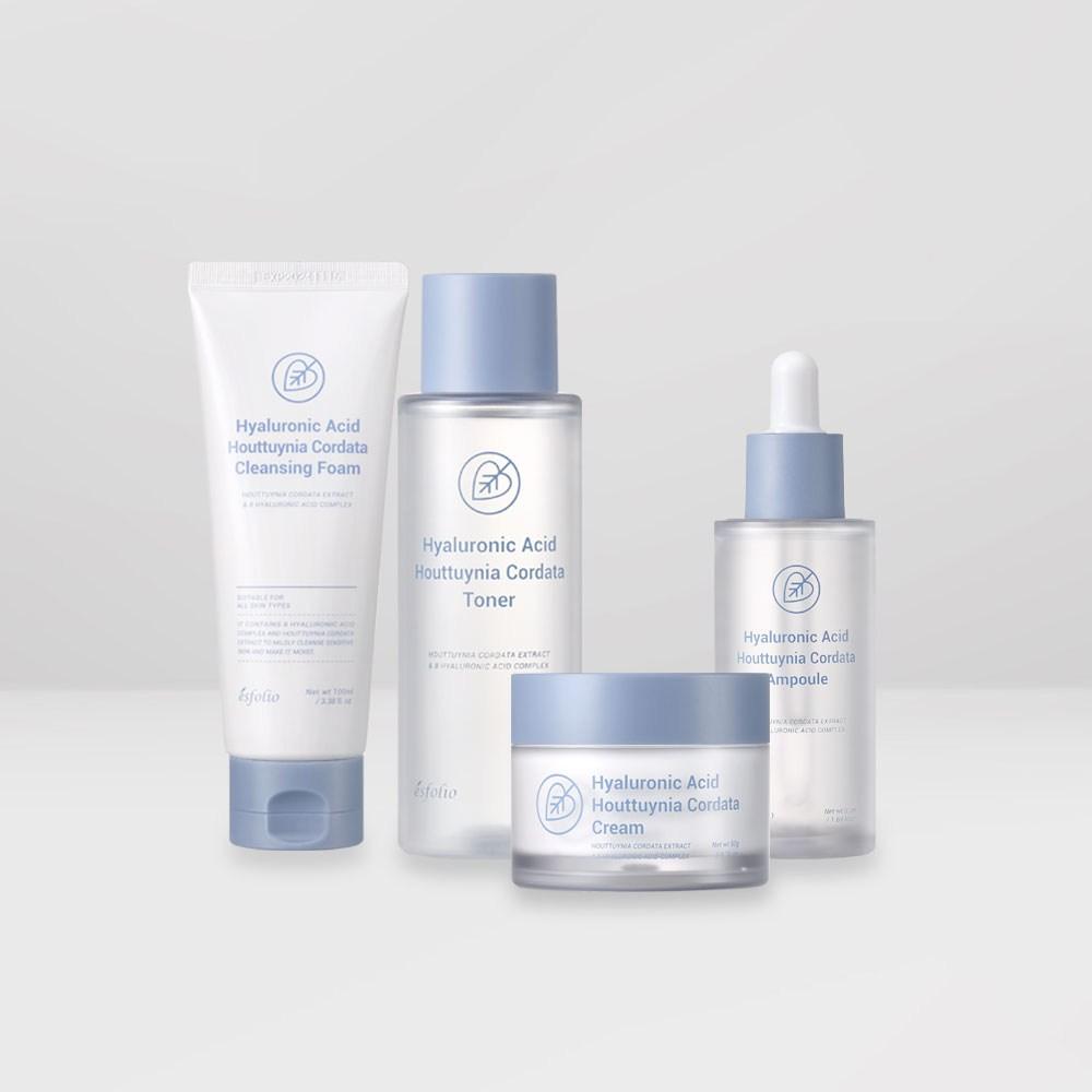 Esfolio Houttuynia cordata базовый набор из 4 предметов (пена + тонер + ампула + крем) Успокоение кожи и облегчение угревой сыпи