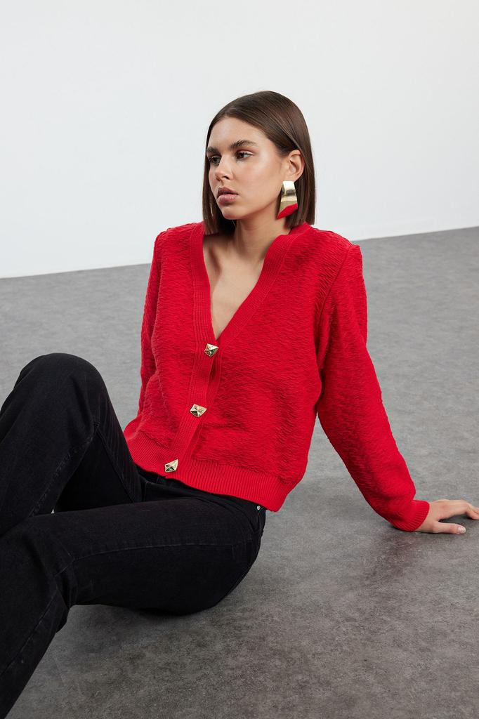 Женский модный стильный кардиган, черный, с пуговицами, трикотажный кардиган