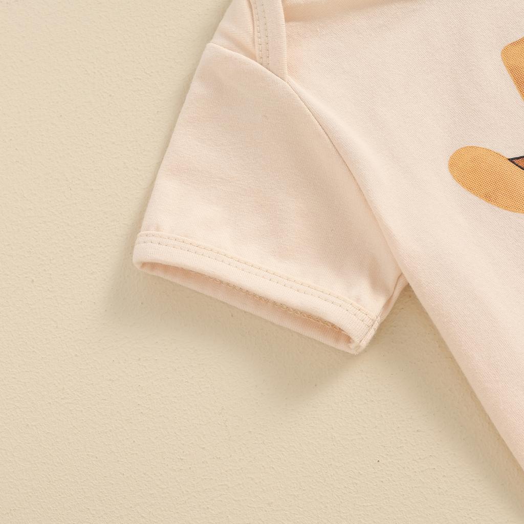 Western Baby Romper Casual Short Sleeve Round Neck Hat Print Bodysuit Newborn Playsuit