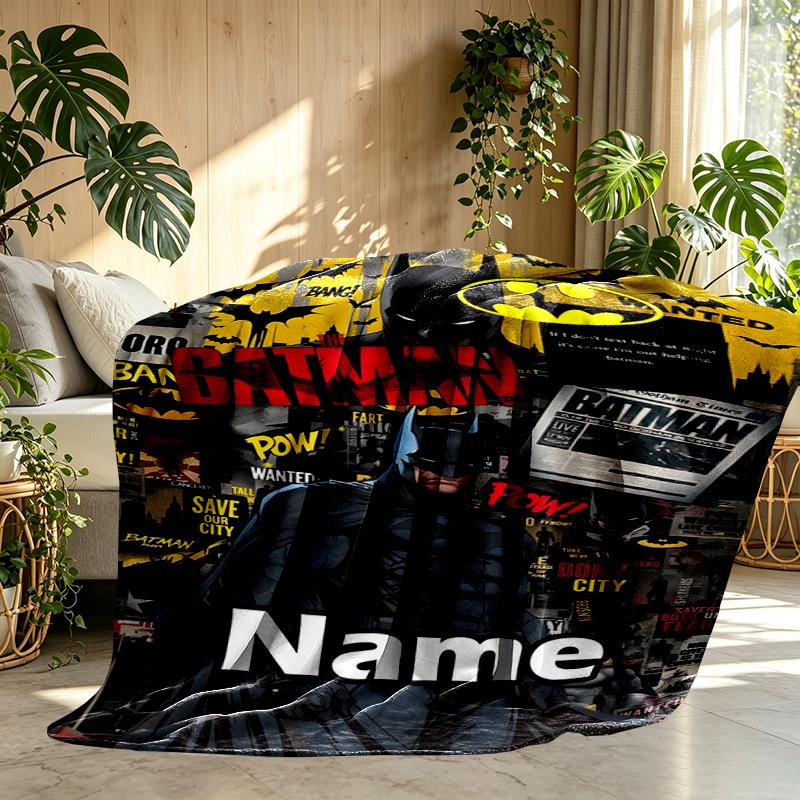 Custom Name Personalized Batman Print Blanket, Home Decor, Bedroom, Sofa, Camping, Couch, Gifts for Birthday Christmas