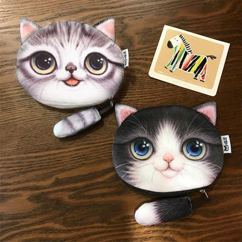 Мягкий плюшевый кошелек для монет, 3D-кошачья мордашка, женский кошелек для монет