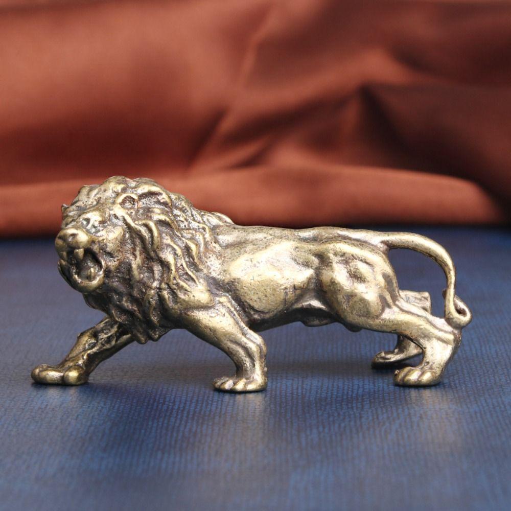 Creative Pure Copper Lion Statue Copperware Lion Shape Brass Lion Sculpture Small Antique Lion Ornaments Tea Pet