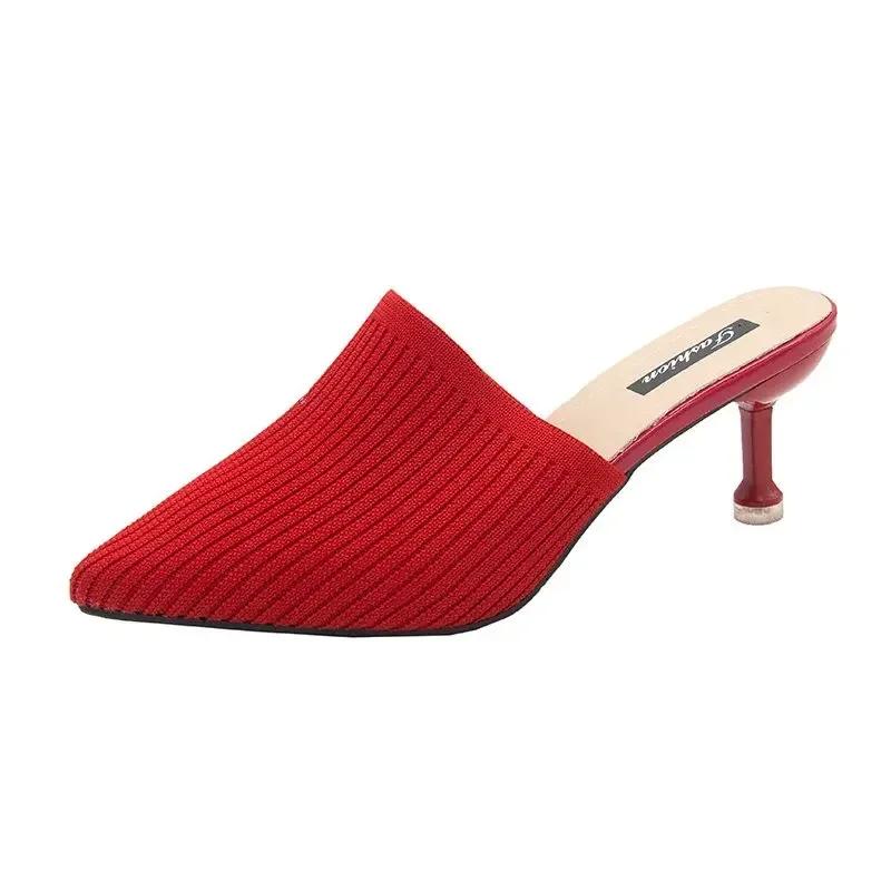 Модная обувь для женщин 2025 Весна/Лето Новые шлепанцы на высоком каблуке Женская мода Baotou Тонкий каблук Остроносые Ленивые Сандалии-полусабо