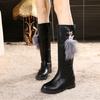 Обувь Элегантная обувь на низком каблуке для женщин Зимние сапоги на плоской подошве с высоким голенищем для женщин Длинные рабочие сапоги со стразами Готическая распродажа Гот