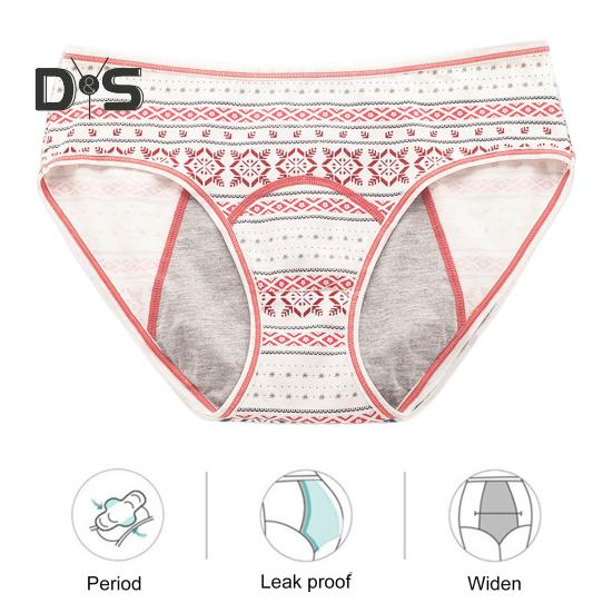 Women Panties Geometric Print High Waist Seamless Elastic Period High Absorbency Prevents Leakage Briefs Menstrual Underpants Daily Wear Sleep