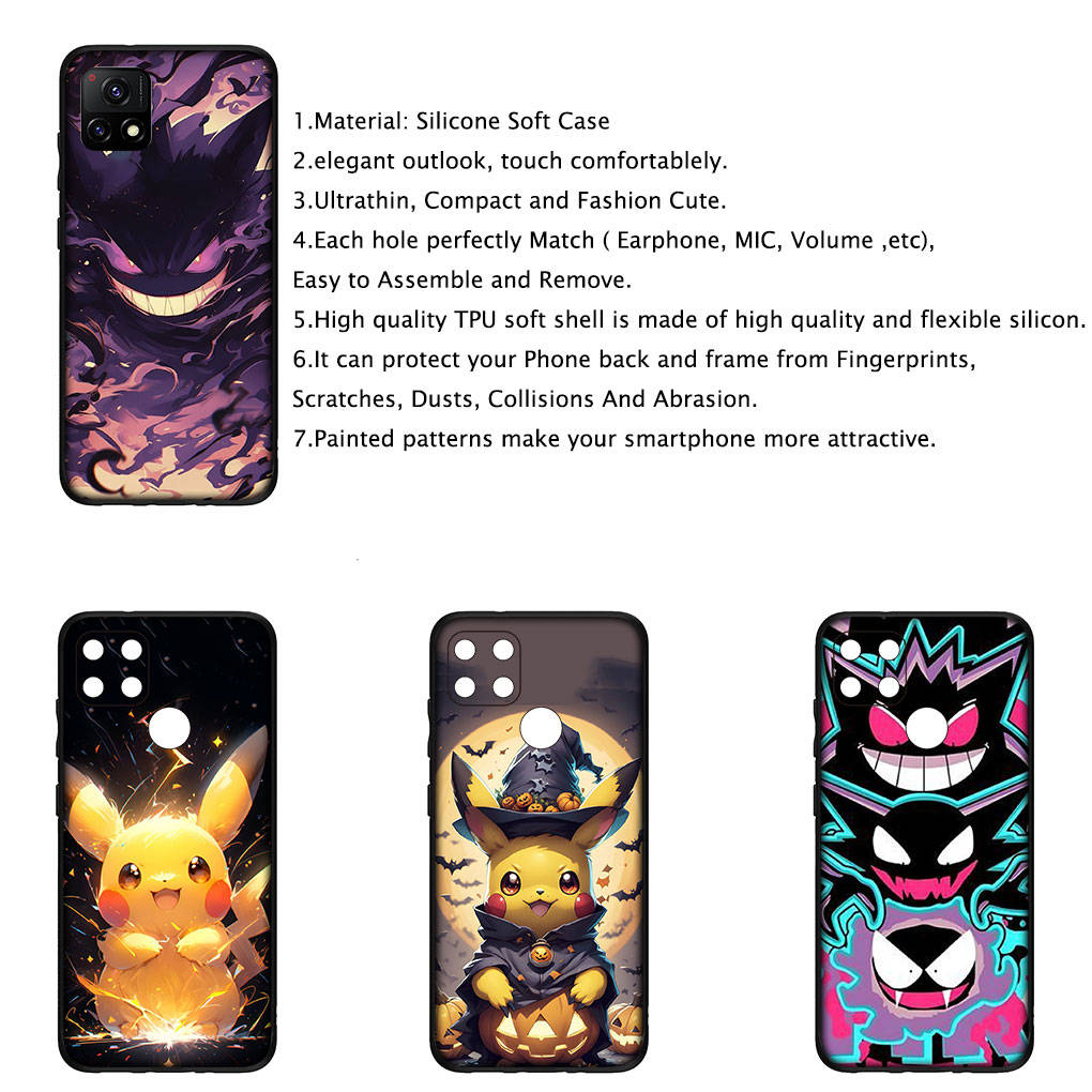 Для iPhone 16 15 Xiaomi Redmi Note 14 13 12 11 Pro Max X 8 9 16e Samsung Galaxy S25 S24 S23 Moto OPPO Huawei GO Gengar Pokemon Pikachu милый чехол для телефона