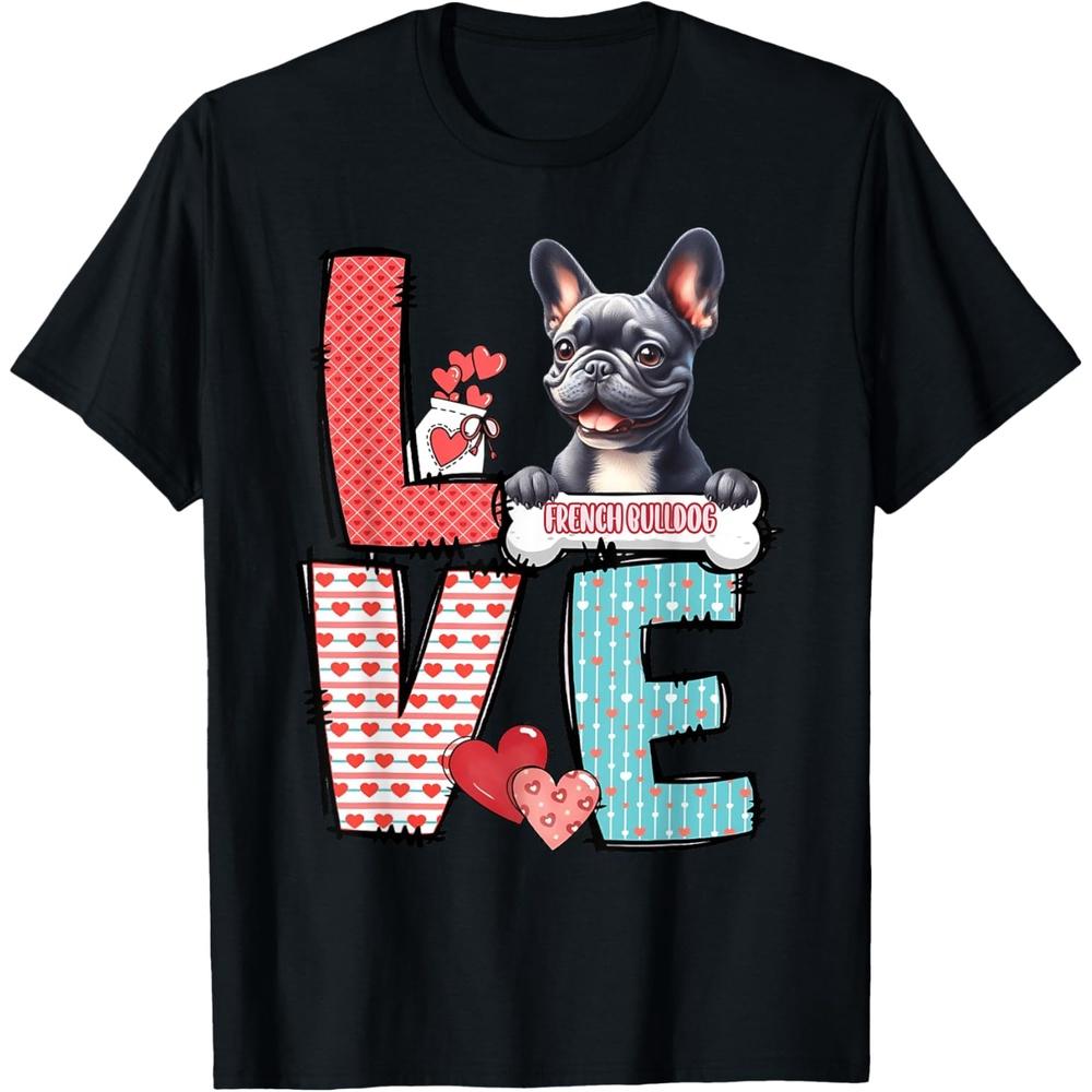 LOVE French Bulldog Dog Happy Valentines Day Cotton Men T Shirt