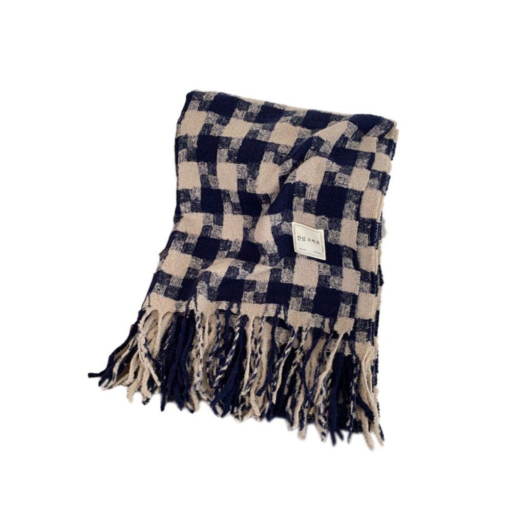 Cashmere Shawl Plaid Wool Scarf Plush Cape Wraps Retro Winter Cashmere Scarves  Girl