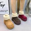 2024 Fashion Suede Ankle Warm Snow Boots Flat Heel Winter High Quality Women's Shoes Round Toe Medium Heel Simple Women's Boots