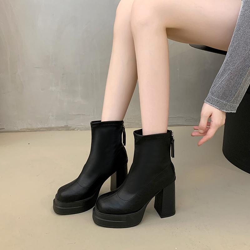 2025 Night Club Platform Thick Heel Woman Ankle Boot Autumn Winter Height Increase Shoes Laides Elegant Party Girl Short Booties