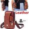 3 Layer Leather Men's Mobile Phone Waist Bag Men's Multifunctional Waist Belt Crossbody Hanging Bag Outdoor Sports Leather Bag