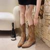 British Style Casual Explosion Brown Boots Women's Summer 2025 New Knight Boots Pointed Simple Western Cowboy Boots