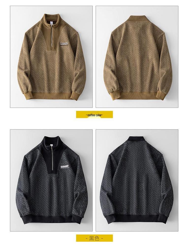 Мужская модная толстовка с полумолнией, тяжелая, Осень 2025 - Длинный рукав, Повседневный стиль