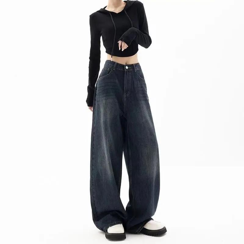Autumn Women's Oversized Wide-Leg Jeans Baggy High Waisted Denim Trousers Streetwear Vintage Y2k Casual Pants