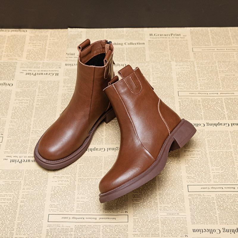 Women's Boots Vintage Shoes Women's Thickened Genuine Leather Short Boots Spring/Autumn Ankle Boots for Women Botas De Mujer