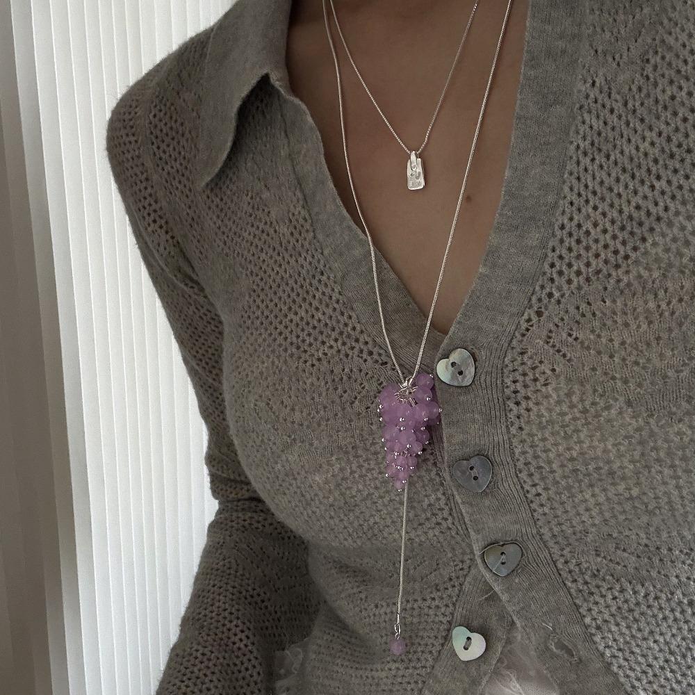 Silver Grapes Pendant Necklace Jewelry Pearl Grape Sweater Chain Grape Cluster Necklace Summer