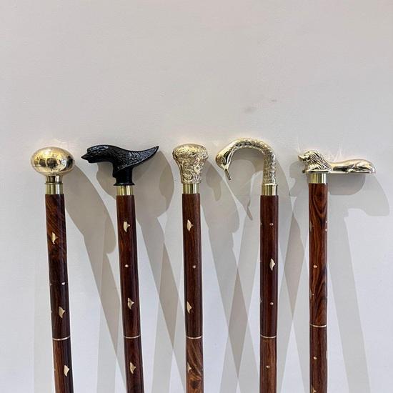 Victorian Walking Cane Set of 5 Brass Handle Wooden Antique Style Canes