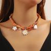 Women Scarf Necklace Convertible Printed Scarf Flower Faux Gem Charms Necklace Scarf with Jewelry