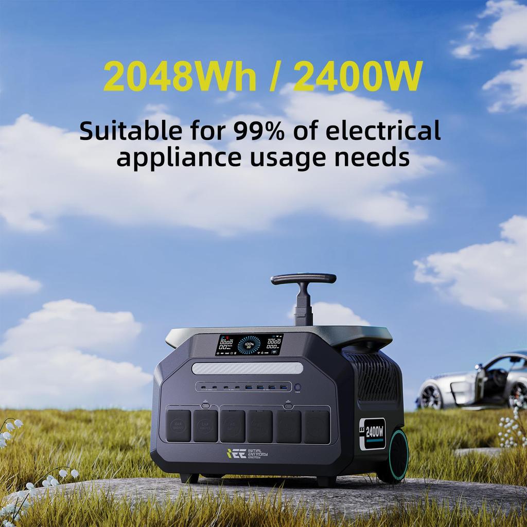 Портативная электростанция IEE P2400, 2400 Вт, аккумулятор LiFePO4 2048 Вт·ч, солнечный генератор, 16 выходных портов, быстрая зарядка 1,2 часа, управление через приложение