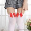 Velvet Thigh-High Socks with Red Bow for Halloween and Christmas