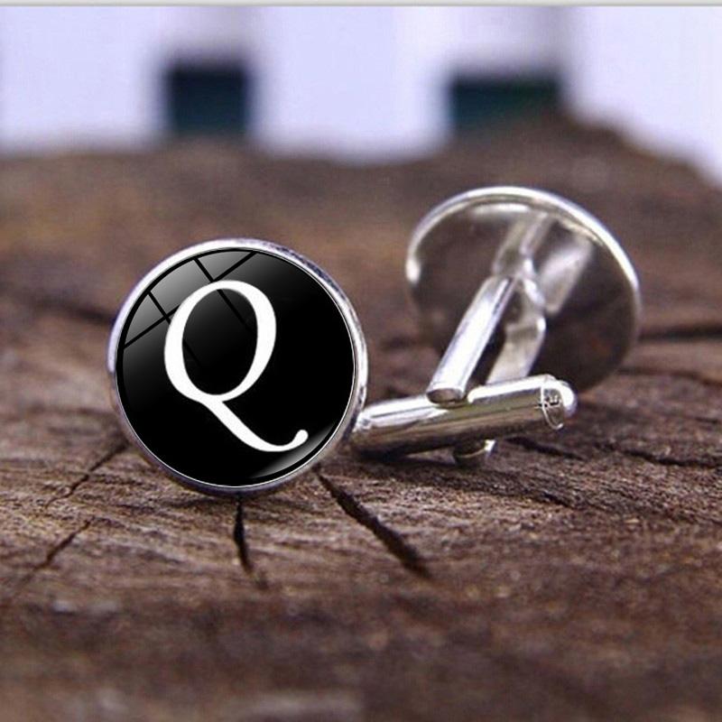 Мужские модные запонки с одним алфавитом AZ, серебряные запонки с буквами для мужской джентльменской рубашки, свадебные запонки, подарки