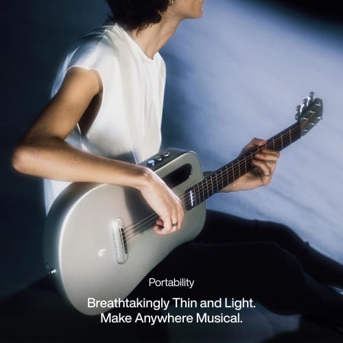 LAVA ME AIR Portable Carbon Fiber Acoustic-Electric Guitar. Beginner's Travel Guitar with Onboard Effects and Magnetic Pickup. Silver.