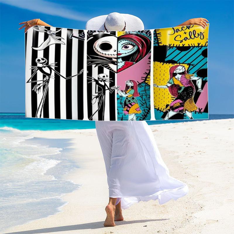 Jack & Sally Print Beach Towel, Large Soft Quick Dry Towel for Beach Camping Swimming