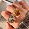 Кольцо из смолы цвета янтаря с леопардовым принтом в корейском стиле, уникальный дизайн, аксессуар для указательного пальца из титановой стали