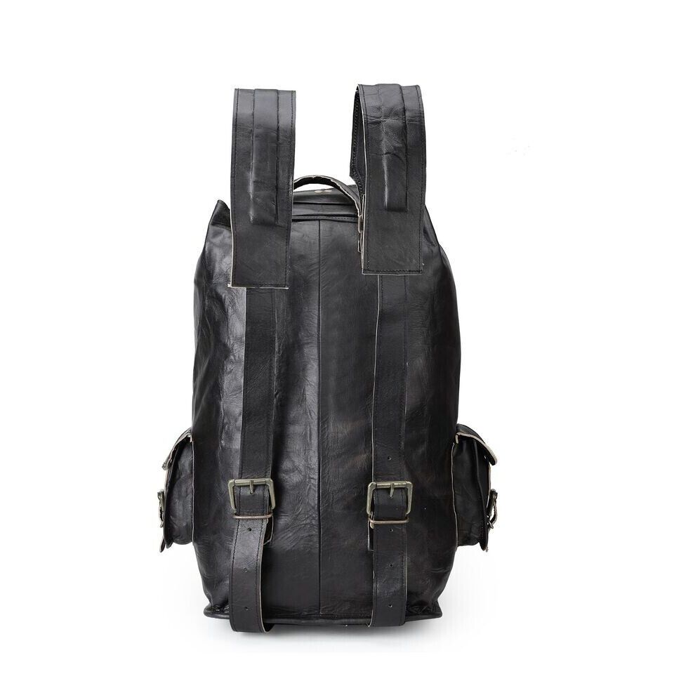 Большой мужской винтажный рюкзак из натуральной черной кожи 18 дюймов, дорожная спортивная сумка