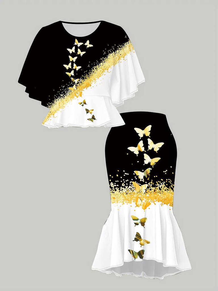 3D Butterfly Printed Classical Totem Women's Print, Fashionable Large-sized, Elegant, Versatile for All Seasons. T-shirt, Skirt and Set