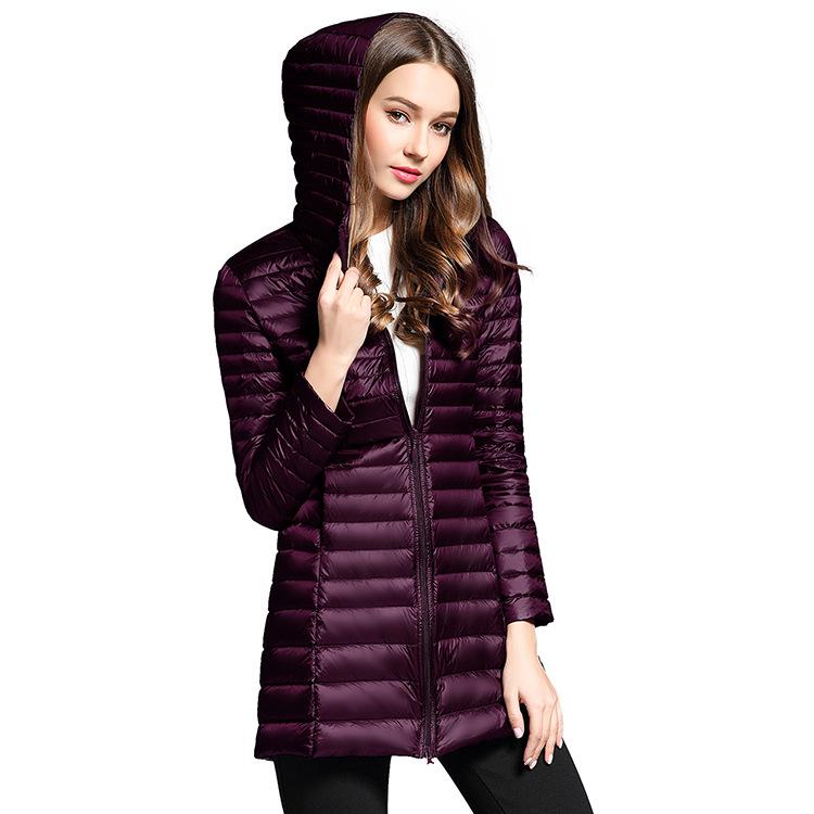 Autumn and winter light down jacket women's hooded medium and long large size thin slim portable jacket warm winter clothing
