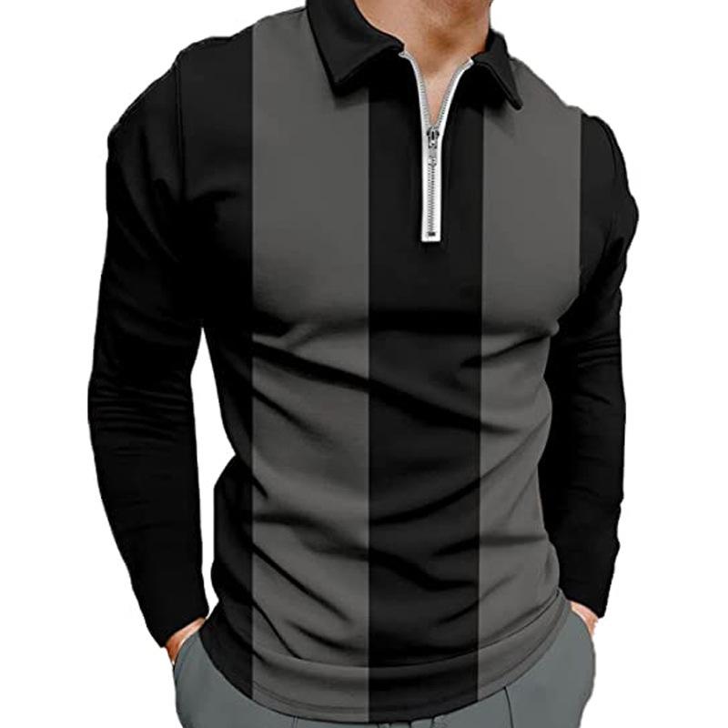 Cross Border Foreign Trade Amazon Men's Long Sleeved Lapel T-shirt Casual Zipper Sports GOLF Polo Shirt