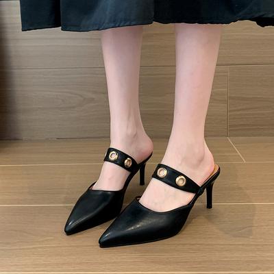 Модные летние мюли женские 2025 кожаные с острым носком на высоком каблуке туфли для вечеринок танцев тапочки сексуальные дизайнерские шлепанцы женские сандалии