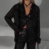 Yousheng Women's Sequin Button Down Shirt Long Sleeve Lapel Shiny Blouse Ladies Casual Loose Fit Top for Work Leisure And Daily Wear