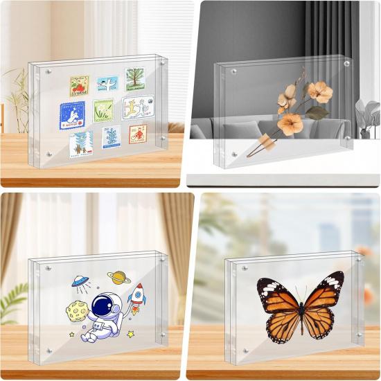 4x6 Acrylic Picture Frames, 6 Pack Double Sided Magnetic Picture Frames, 20mm Thicker Frameless Clear Photo Frame, Acrylic Photo Frame Freestanding