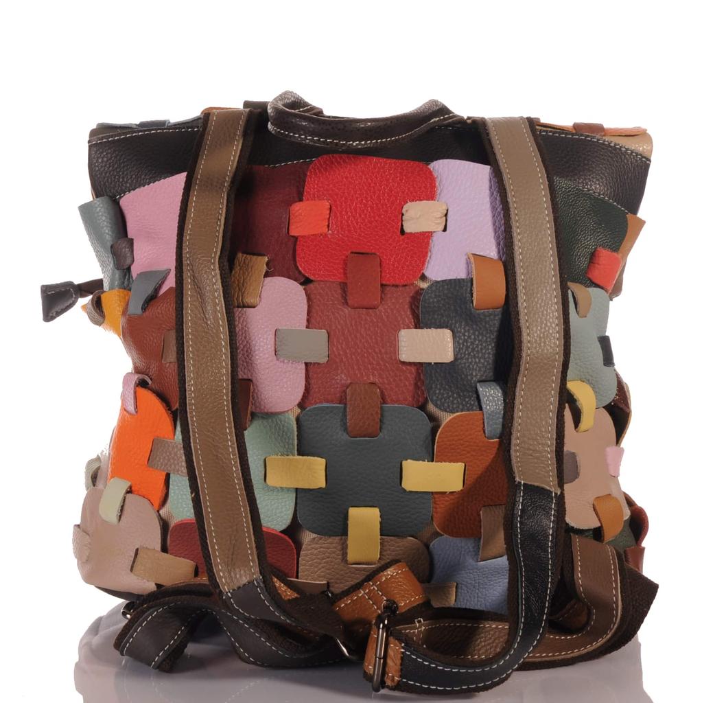 Women's Leather Backpack In Patchwork Design