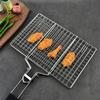 Stainless Steel BBQ Mesh Non Stick Grilling Basket Grill Mesh Mat Folding Grilling Basket with Removable Handle Barbecue Tool