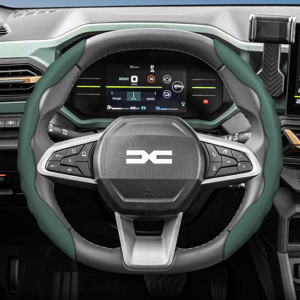 vcxja9 Suitable for Dacia Steering Wheel Cover, Wave-Shaped Sporty Design, Breathable Leather, Segmented Anti-Slip Sweat-Absorbing Protective